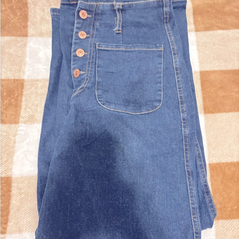 70s wide leg blue jeans